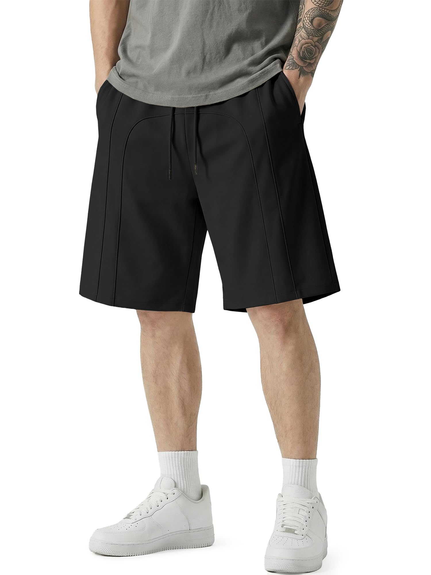 JMIERR Baumwolle Kurze Hosen Herren Baggy Bermuda Shorts mit Taschen S-3XL | Casual gym sweat shorts, 4 taschen, angenehmer baumwollstoff, sportlicher streetstyle