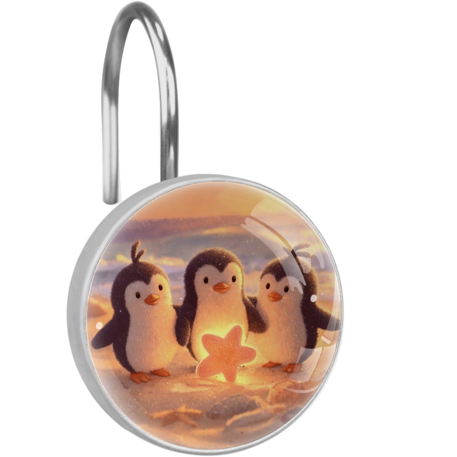 VAPOKF Shower Curtain Hooks, Penguins Star Rust Proof Decorative Shower Curtain Rings, Modern Farmhouse Designer Shower Curtain Hangers for Bathroom, 12Pcs