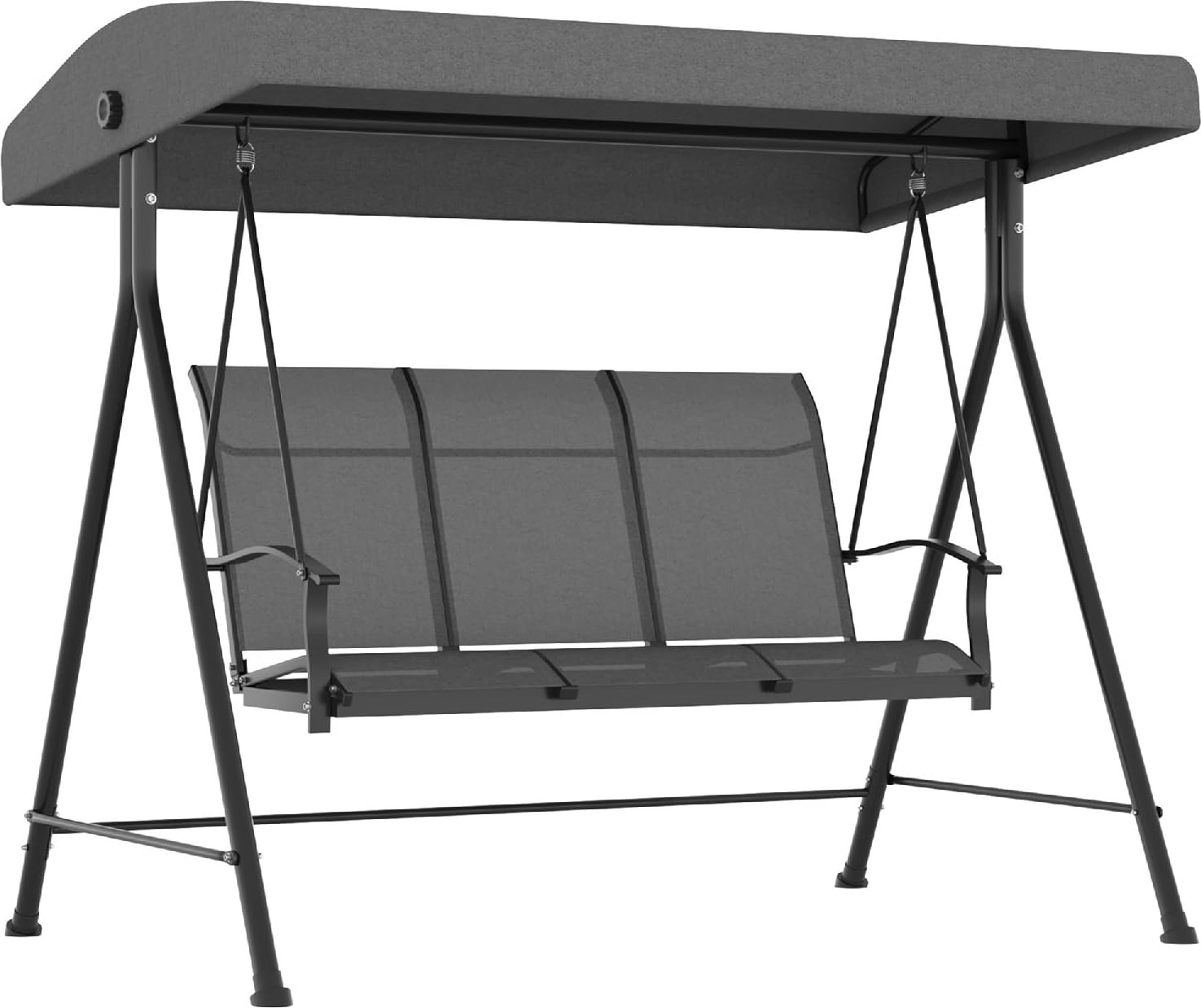 Dondolo da Giardino 3 Posti con Tettuccio Parasole in Metallo/Poliestere Dimensioni 195x118x170 cm Colore Grigio Scuro