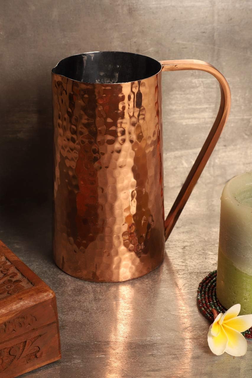 GoCraft Handmade Carafe Beverage Pitcher | Stainless Steel with Hammered Copper Finish, 40 Ounce