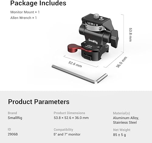 Miniatura 9 de SmallRig Soporte para monitor de campo con abrazadera NATO, soporte para monitor de cámara para monitor de 5 y 7 pulgadas, giratorio e inclinable