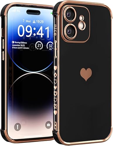 Funda para iPhone 11 para mujer, diseño de corazón, iPhone 11, fundas suaves de lujo para teléfono 11, solo 6.1 pulgadas (negro)