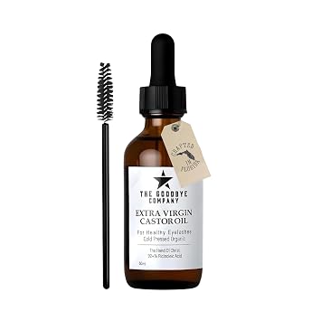 The Goodbye Company USDA Organic Castor Oil for Eyelashes and Eyebrows Growth, 100% Pure Cold-Pressed, Hexane-Free 60ml with Applicator, Handcrafted in Florida for Hair, Skin & Lashes