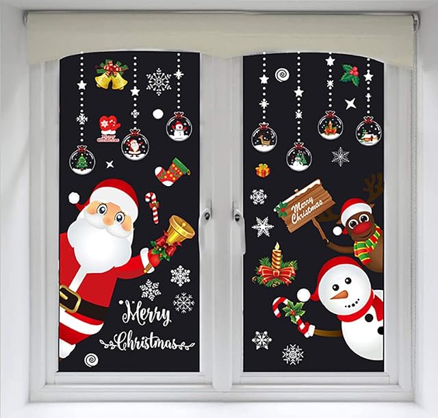 Dproptel Direct Christmas Window Stickers for Glass, Christmas Window Clings Sticker Snowflake Santa Claus Reindeer Decals Electrostatic Window Glass Stickers for Christmas Window Decorations (A)