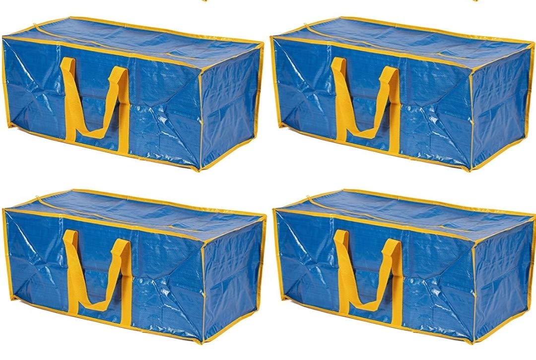 Klickpick Home Heavy Duty Large Reusable Storage/Laundry/Shopping Bag With Handles And Zipper Closure,Very Sturdy-Hold Up To 50 lbs- PACK OF 3 Blue