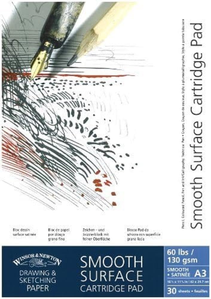 Winsor & NewtonSmooth Surface Cartridge Pad 130Gsm 30 Sheets Gummed A3