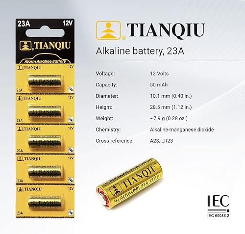 Miniatura 3 de Tianqiu Batería alcalina A23 12V, tira de lágrima (10 baterías)