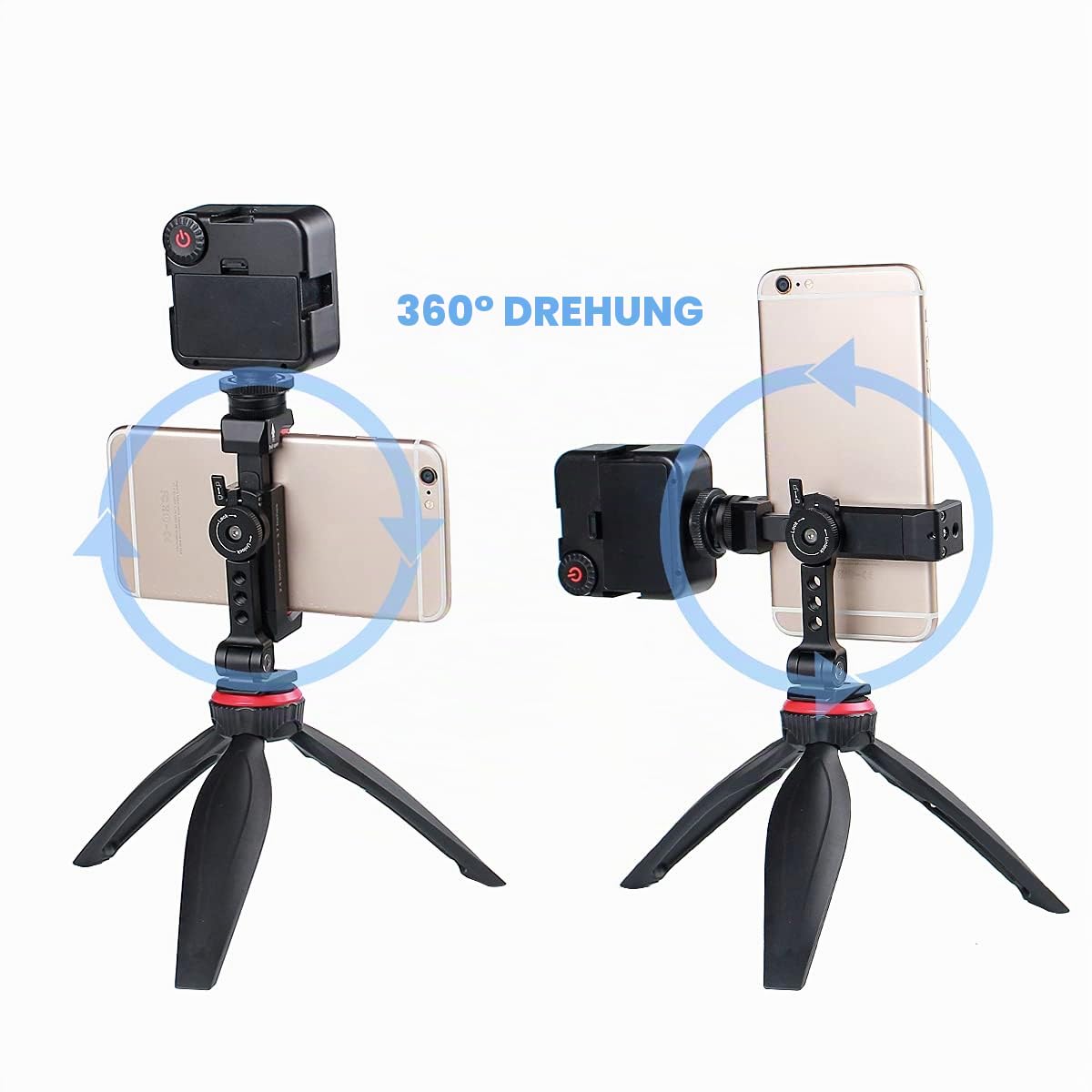 Metall-Stativhalterung + drehbarer Blitzschuh, um 360 Grad dreh- und neigbarer Winkel, kompatibel mit iPhone Smartphone-Halterung,Desktop-Stativ für Handy,Video-Live-Streaming,Vlogging Rig