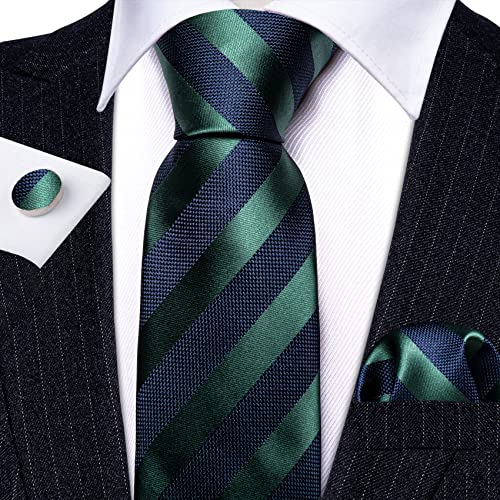 Image of Barry.Wang Man Stripe Ties Set Silk Woven Pocket Square Necktie Cufflinks Formal Party Business