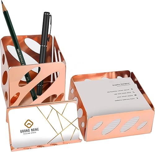 Miniatura 1 de Eagle Organizador de escritorio 3 en 1, incluye soporte para notas, portalápices y tarjetero, oro rosa