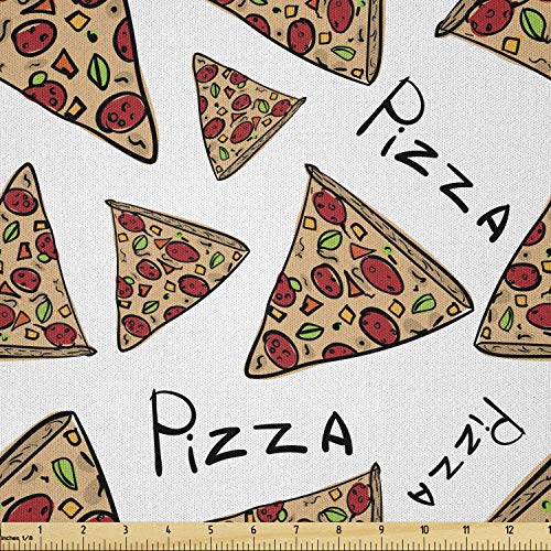 Ambesonne Pizza Fabric by The Yard, Pattern in Hand Drawn Doodle Style Pizzeria Menu Fast Food Delicious Gourmet Eating, Microfiber Fabric for Arts and Crafts...