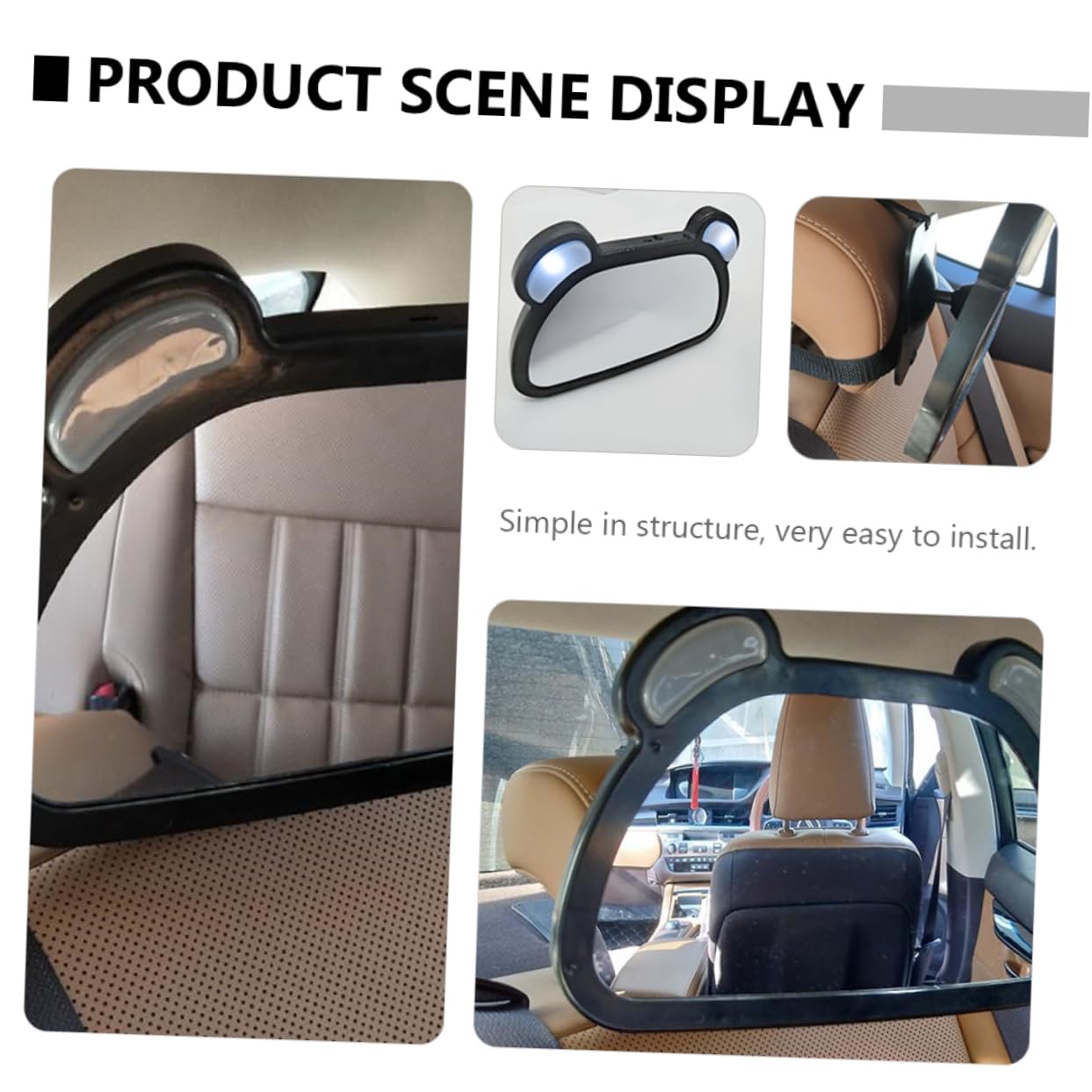 Miroir de Voiture Réglable Rétroviseur Arrière D’observation pour Bébé Structure Rotative, Installation Facile pour L’intérieur Voiture