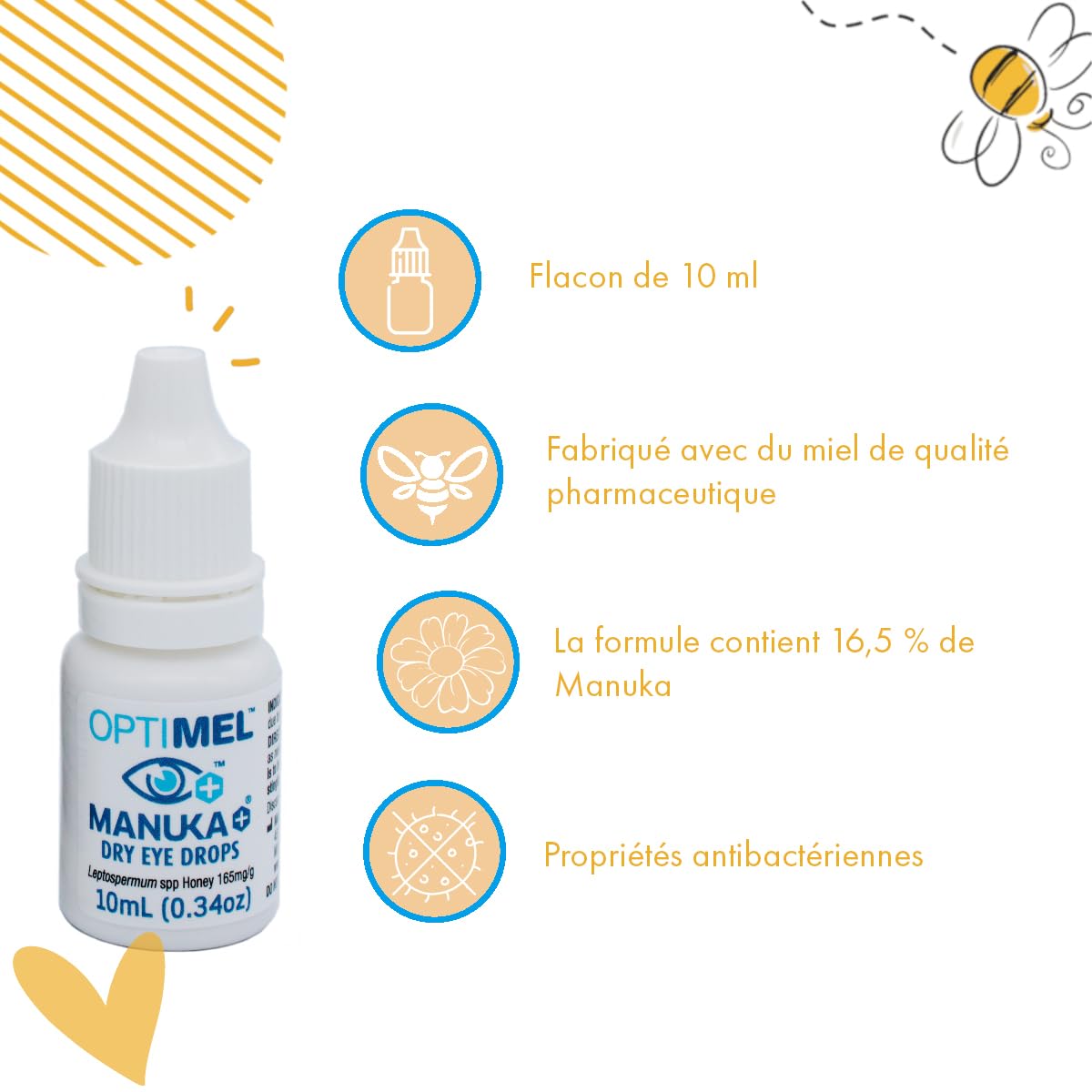 Optimel Gouttes Oculaires Au Miel De Manuka 10 ml – Traitement Et Soulagement De La Sécheresse Oculaire – Blépharite, Cornée