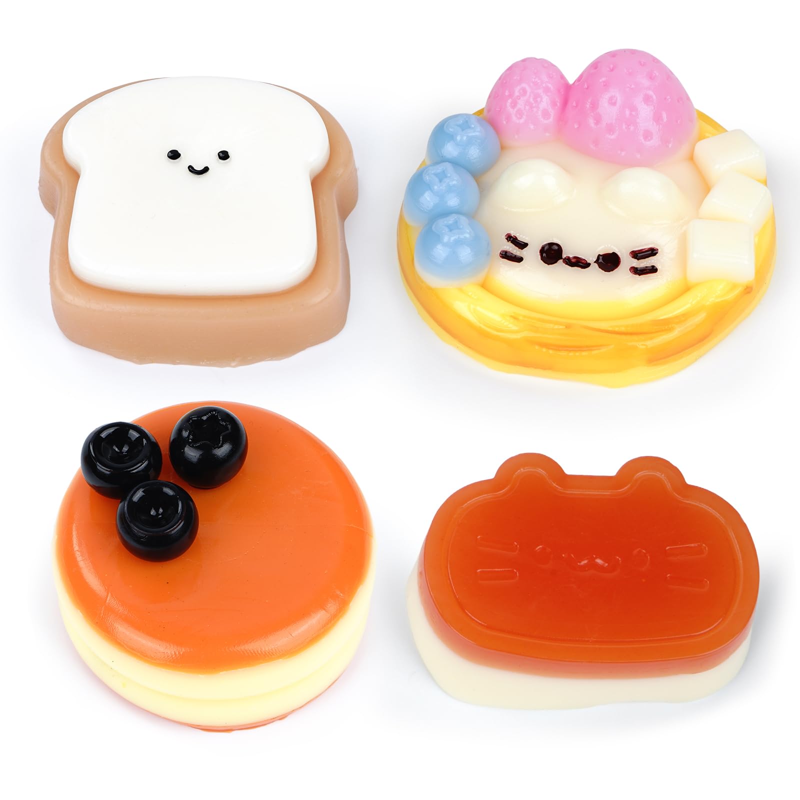 Squishy Fidget Toys 4PCS Cute Animal and Fruit Figures, Pink Koala, Penguin, Cat, Strawberry, Birthday Stress Gifts for Kids Adults Teens (Style B)
