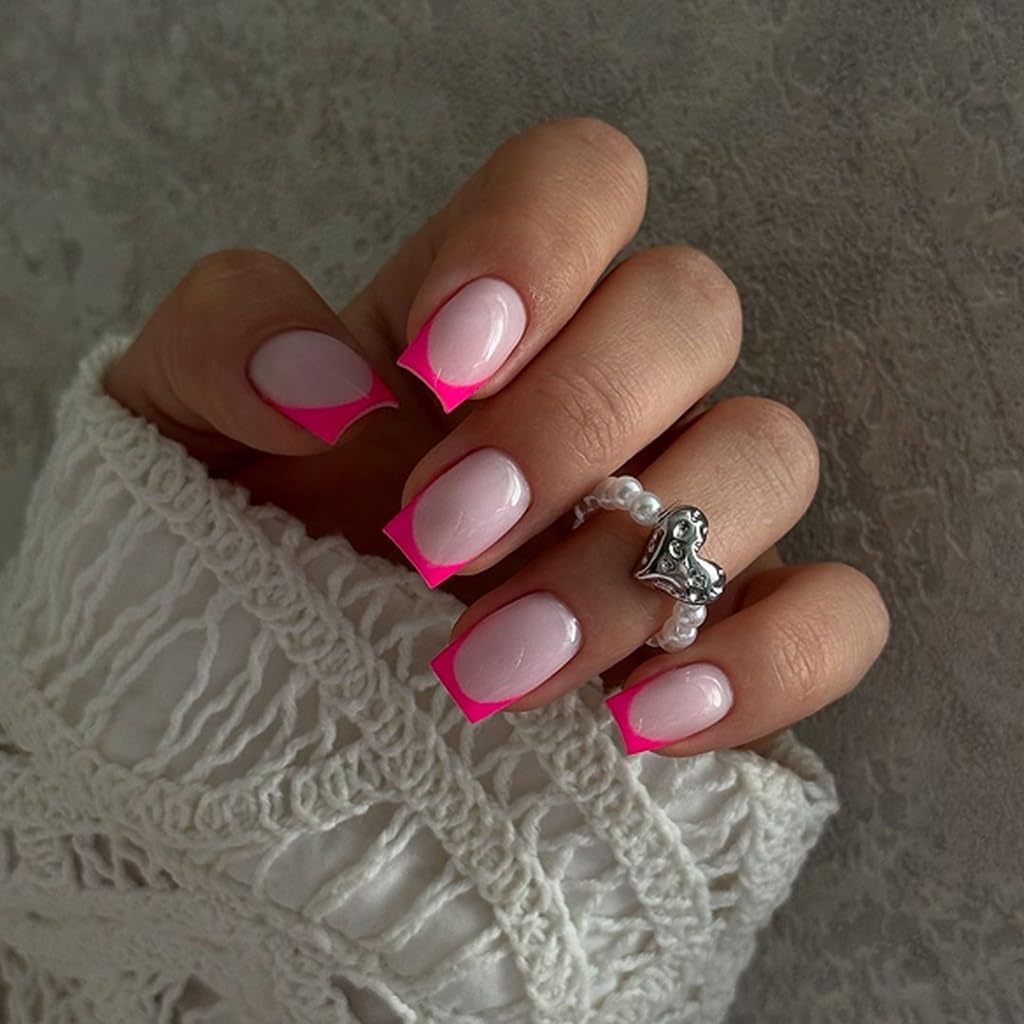 24Pcs Square Fake Nails Artificial Nails Acrylic False Nails Glues On Nails Designs French Nails Tips