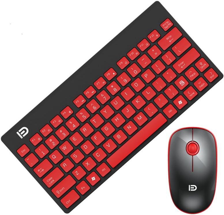 Wireless Keyboard and Mouse Combo, URCO Compact and Portable 2.4G Wireless Keyboard and 1600 DPI Optical Mouse (Black-Red)