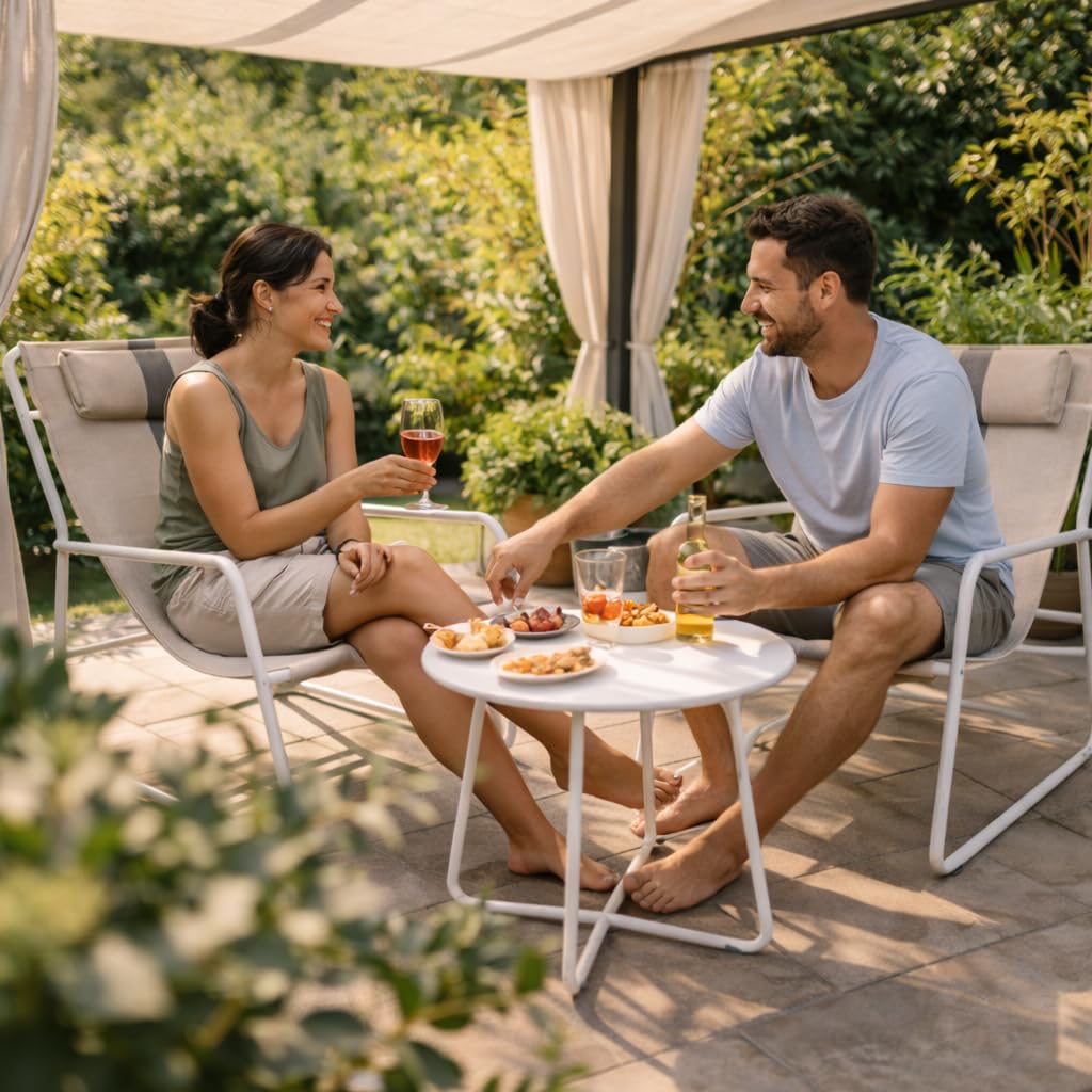 Salottino da Esterno 2 Posti Set da Giardino 2 Poltrone in Tessuto con Cuscino 65x83x86cm + 1 Tavolino 40x50cm - Resistente alle Intemperie, Sedie, Set Mobili, Relax - Facile Montaggio