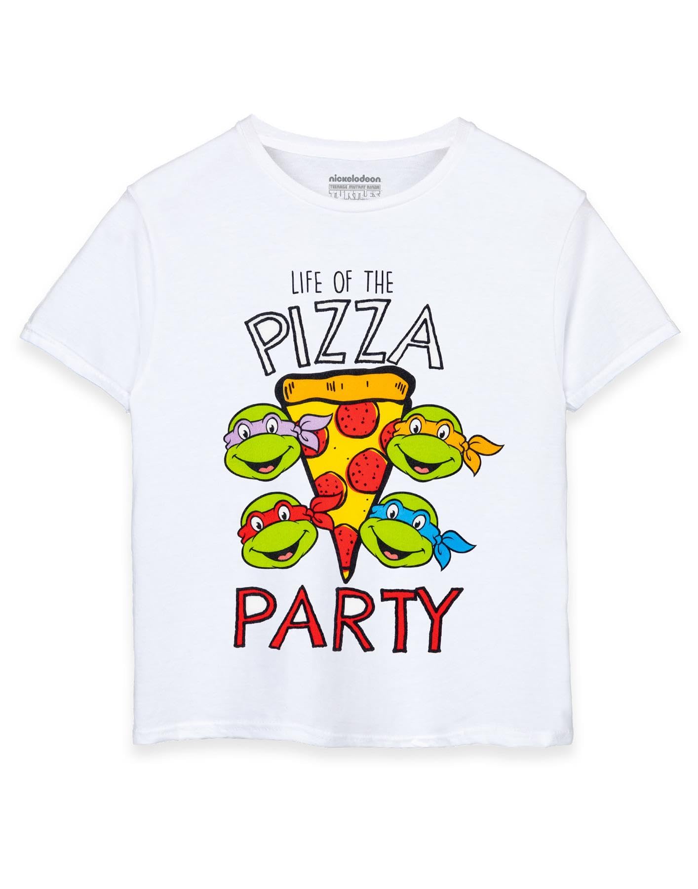Teenage Mutant Ninja TurtlesBoys T-Shirt in White | Kids Short Sleeve Graphic Tee | Life of The Pizza Party Fun Crewneck Top | Retro TMNT Artwork Merchandise Gift for Children