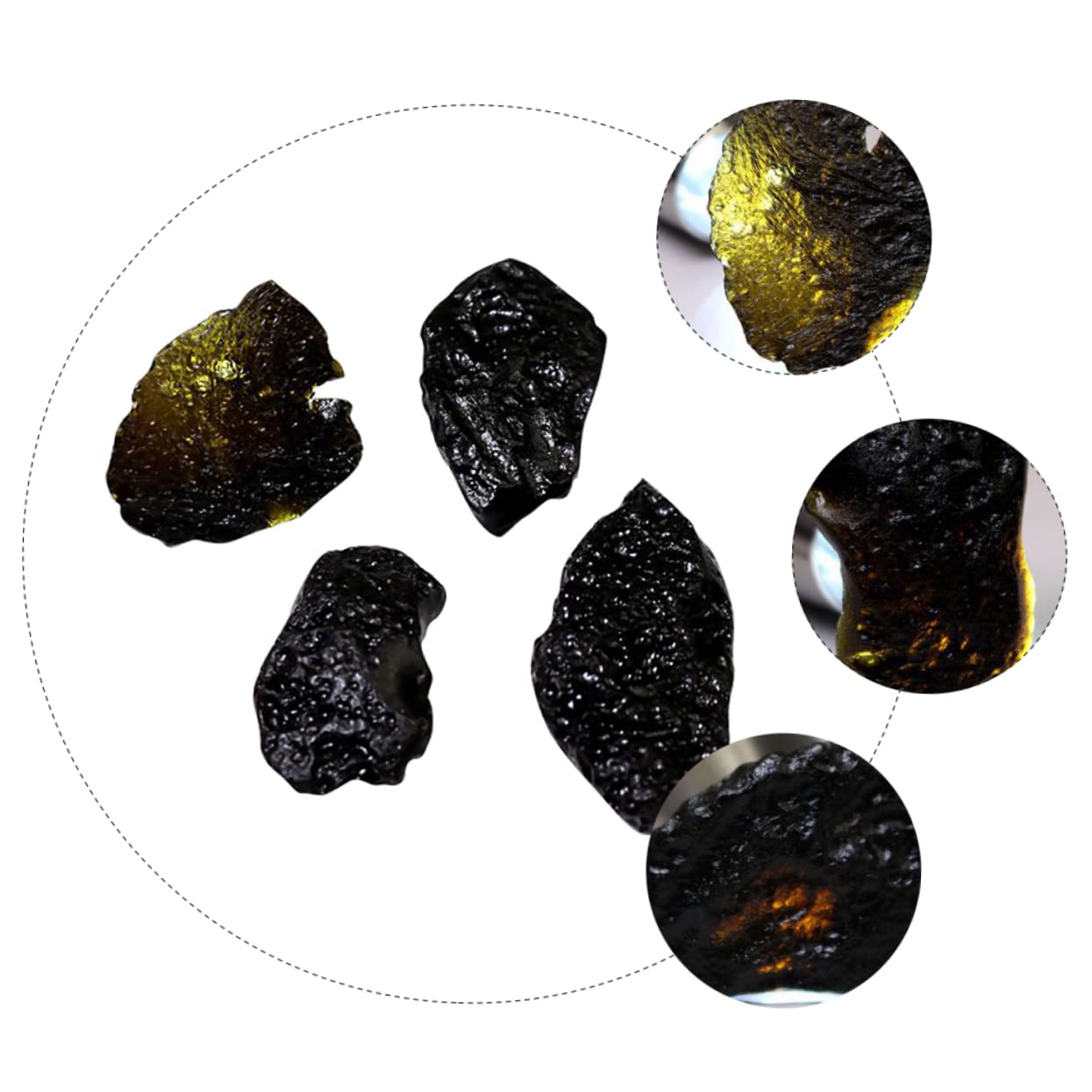 Hohopeti 4pcs Natural Meteorite Pendant Decor Black Glass Specimen for Boys and Girls Education