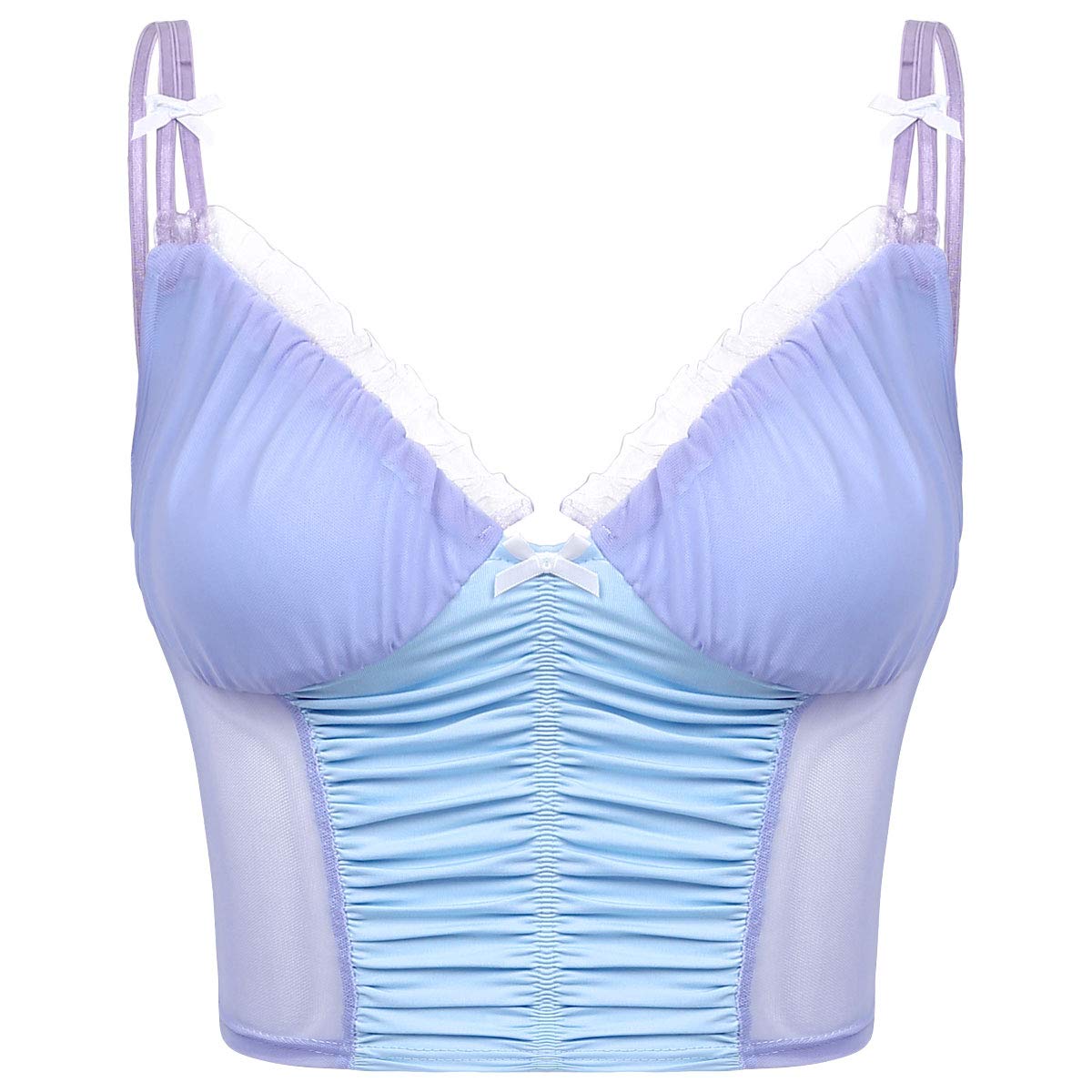 FreebilyWomen Crop Top Lace Patchwork E-Girl Y2K Tops V-Neck Short Camisole Spaghetti Straps 90s Camis