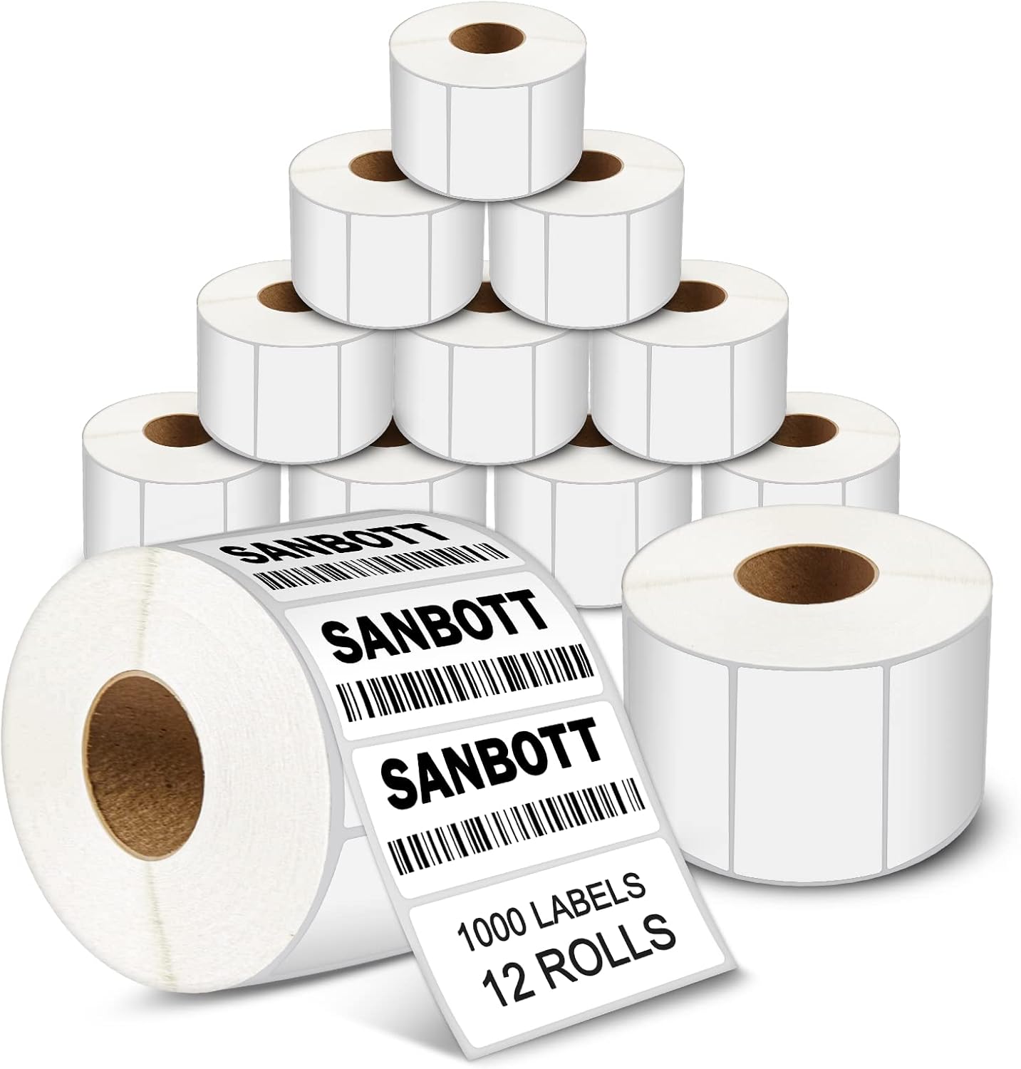 12 Rolls of 1000 2 1/4x1 1/4” Direct Thermal Labels for Barcode, Perforated Address Labels, Thermal Paper Self-Adhesive Label Stickers Mailing Compatible with Rollo, Zebra & Other Desktop Printers
