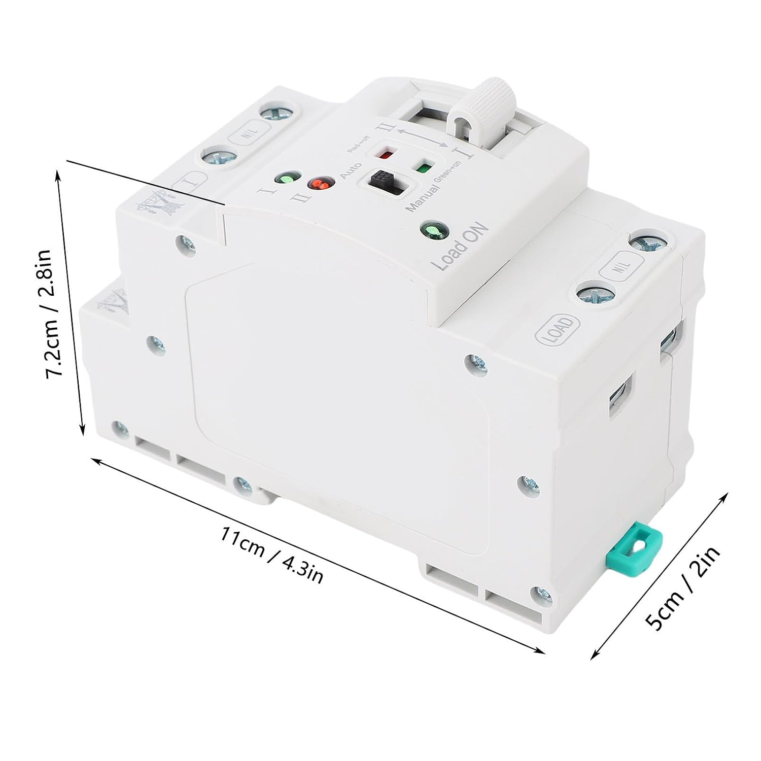Garosa Automatic Transfer Switch 2P 63A Dual Power ATS with Manual Override 20ms Switching DIN Rail Mount for Generator Backup Home Emergency Power Systems