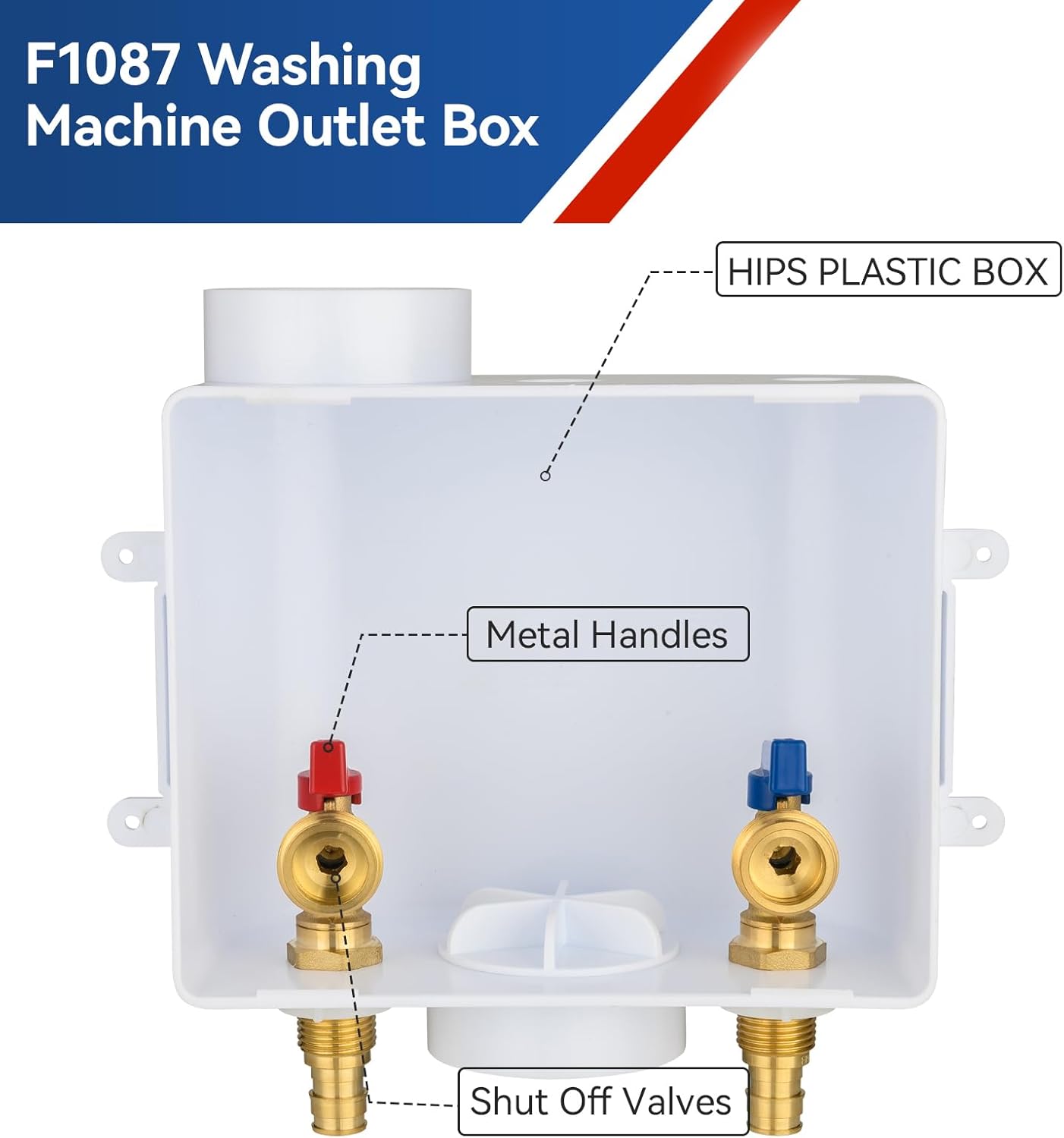Washing Machine Outlet Box,1/2 Inch PEX Crimp F1807 Inlet x 3/4 Inch MHT Outlet Connection Laundry Outlet Boxes,Washer Plumbing PEX Fittings Box with Center Drain