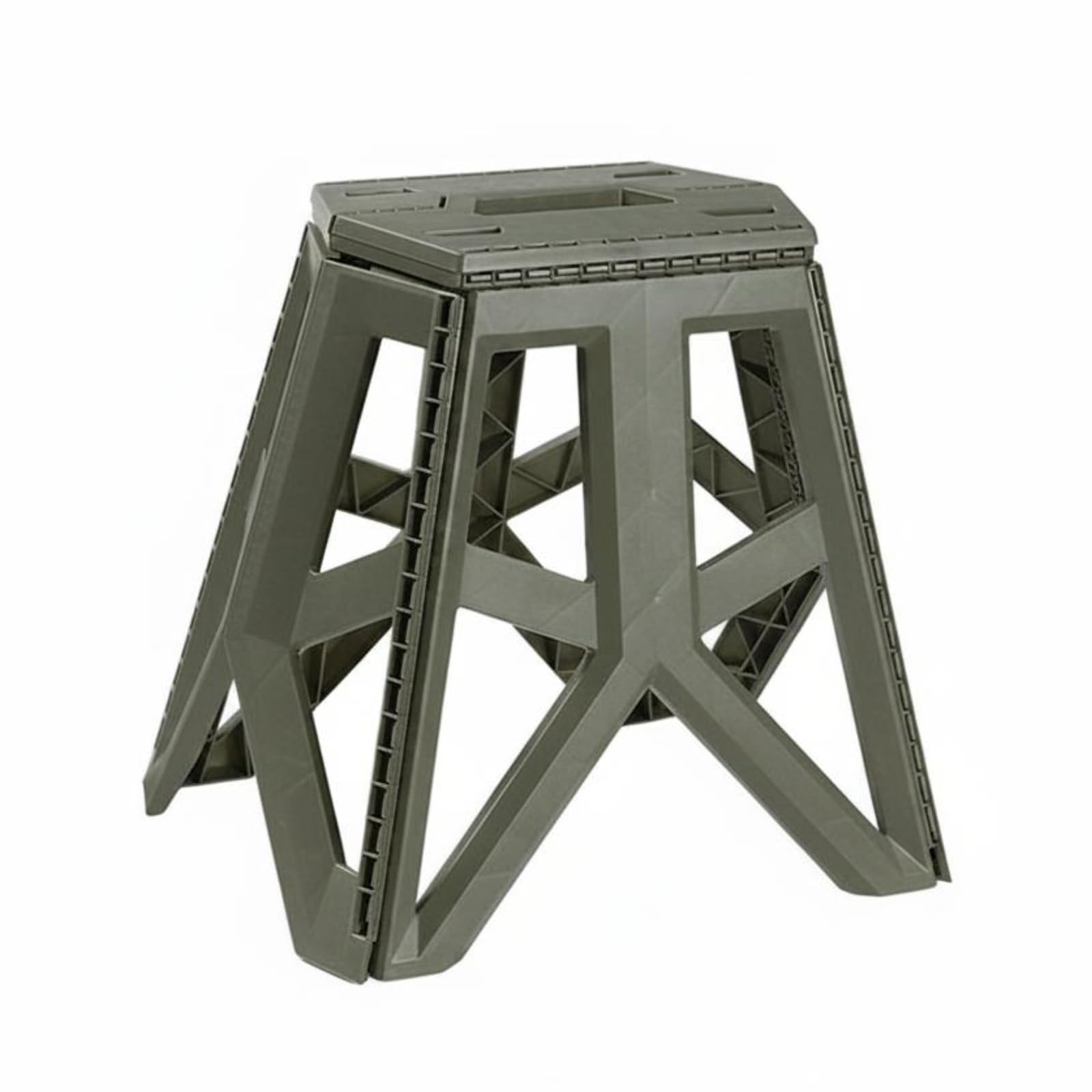 Taburete Plegable de Exterior Silla Camping Asiento Portátil Banco Compacto Asa de Mano Estructura Moldeada Material PP Adecuado para Barbacoa Excursión Exterior, Verde Militar