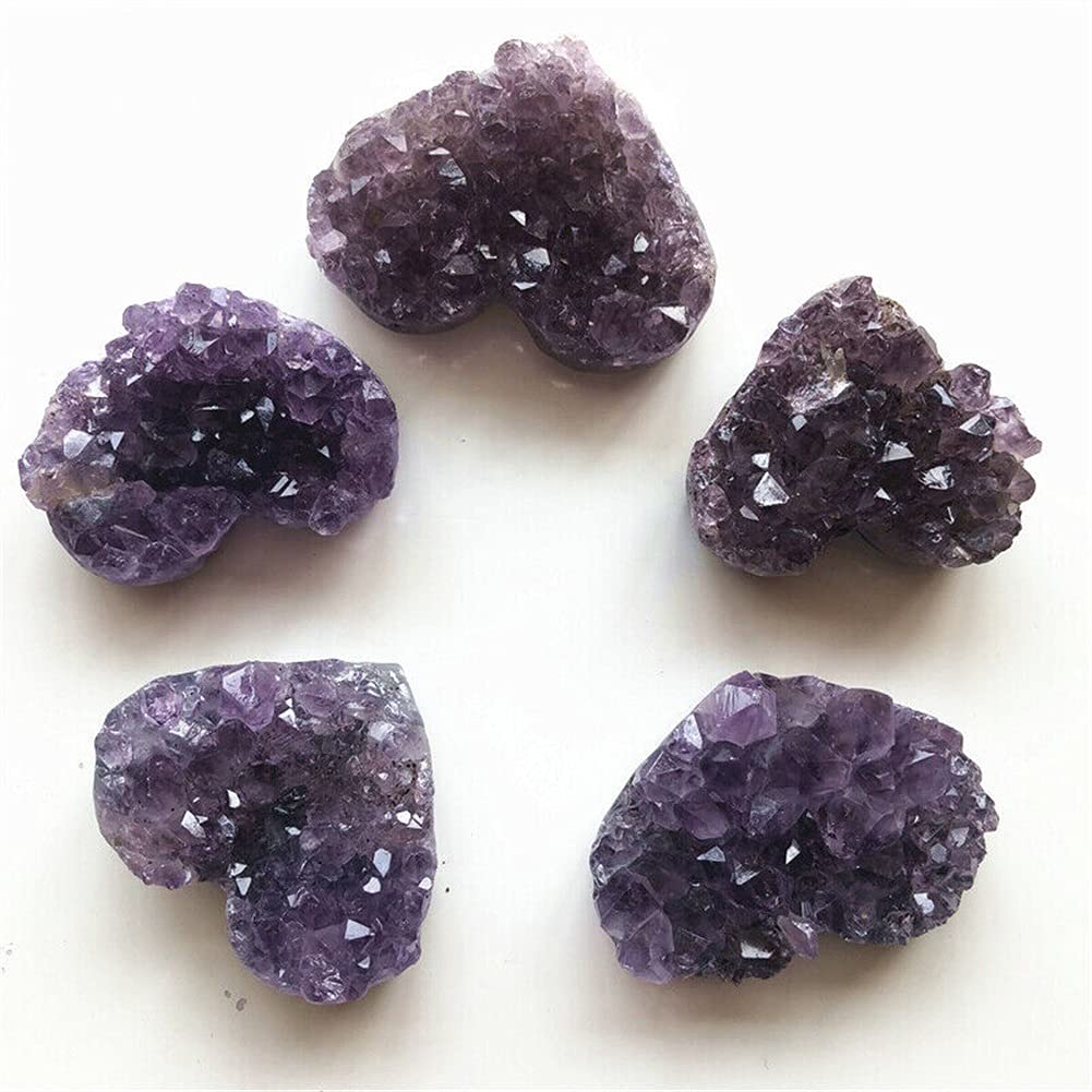 1 Pieza de geoda de Amatista Natural, Cristal de Cuarzo Tallado Mano, corazón curativo, Cristales de Cuarzo Natural, Piedra de decoración hogareña