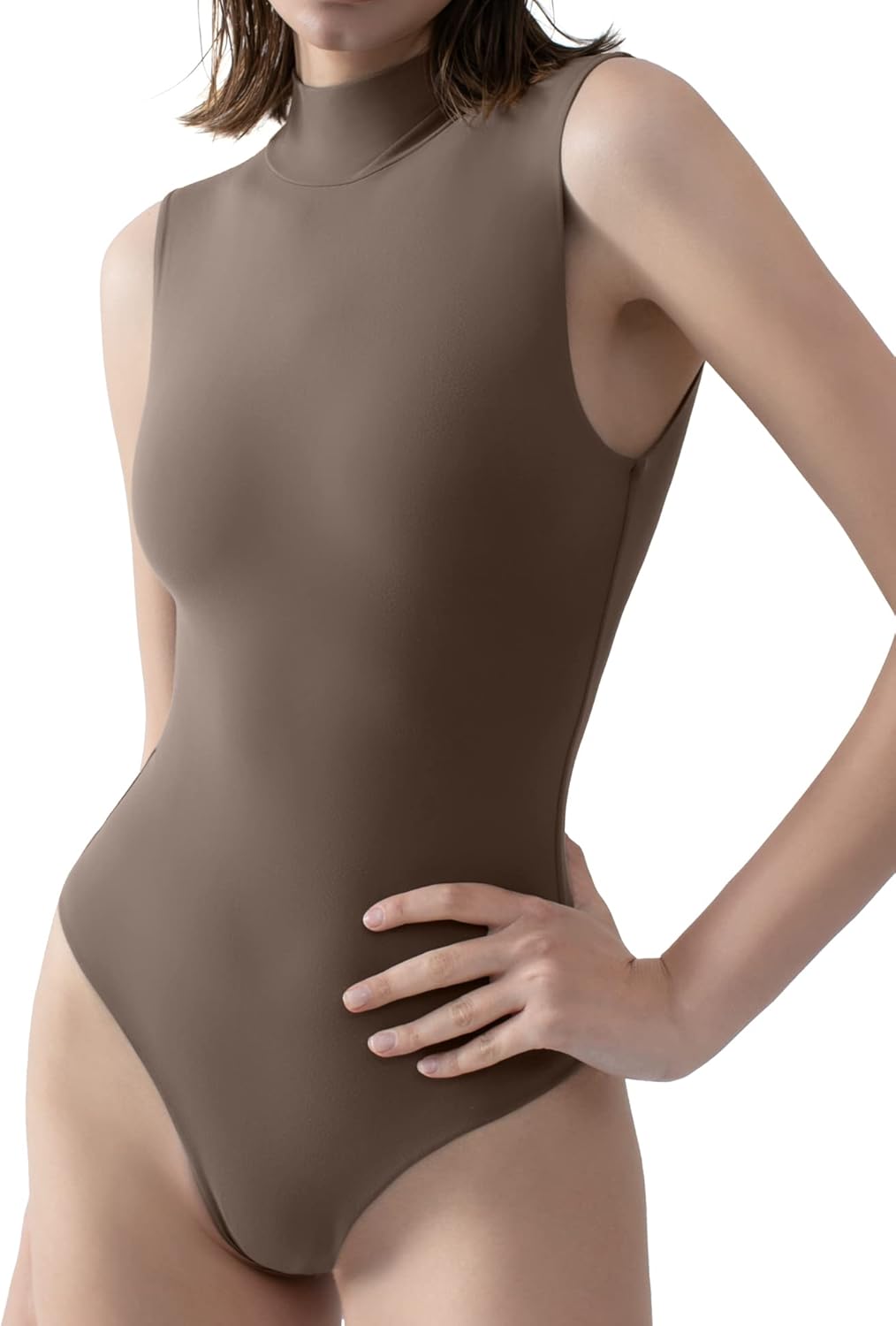 PUMIEY Women's Mock Turtle Neck Sleeveless Bodysuit Sexy Tank Tops Sharp Collection - Image 3