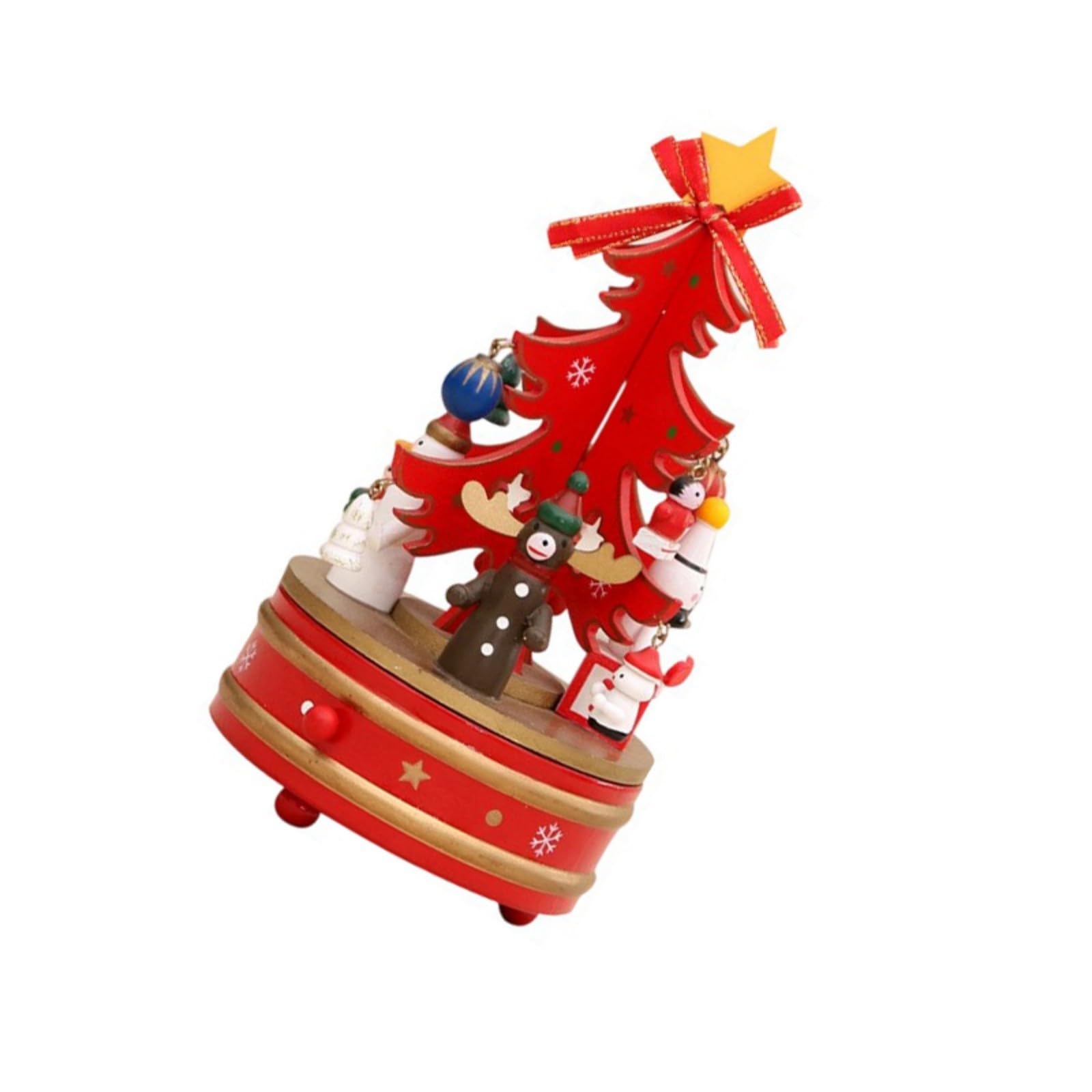 Jazuaiao Musical Rotating Wood Christmas Tree Decoration with Figurines Holiday Tabletop Centerpieces Ornaments Rotating Holiday Music Box