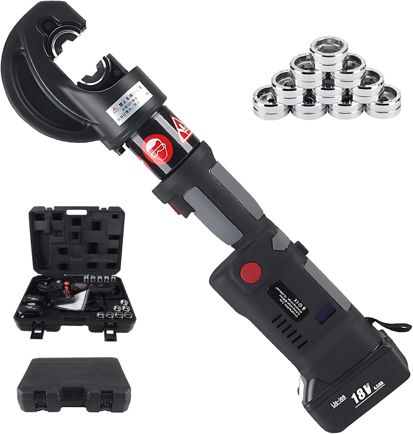 Alicates De Engaste De Terminales de Cable Inalámbricos Recargables, Herramienta de Engaste Hidráulica Eléctrica, Batería de Engastadora Hidráulica, 12 Matrices, 16-400 Mm²