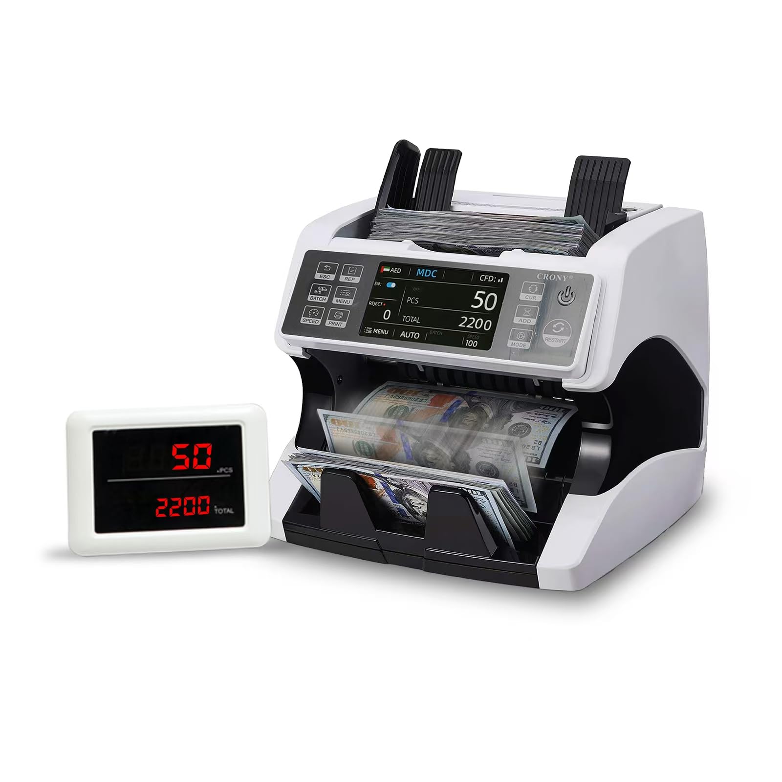 CRONY Bank Money Counter Machine - AL-920 30+ Multi Currency Cash Counter  Mixed Denomination AED SAR USD EUR 2CIS UV IR MG MT Counterfeit Detection  Serial Number Printer Compatible Bill Value Counter: