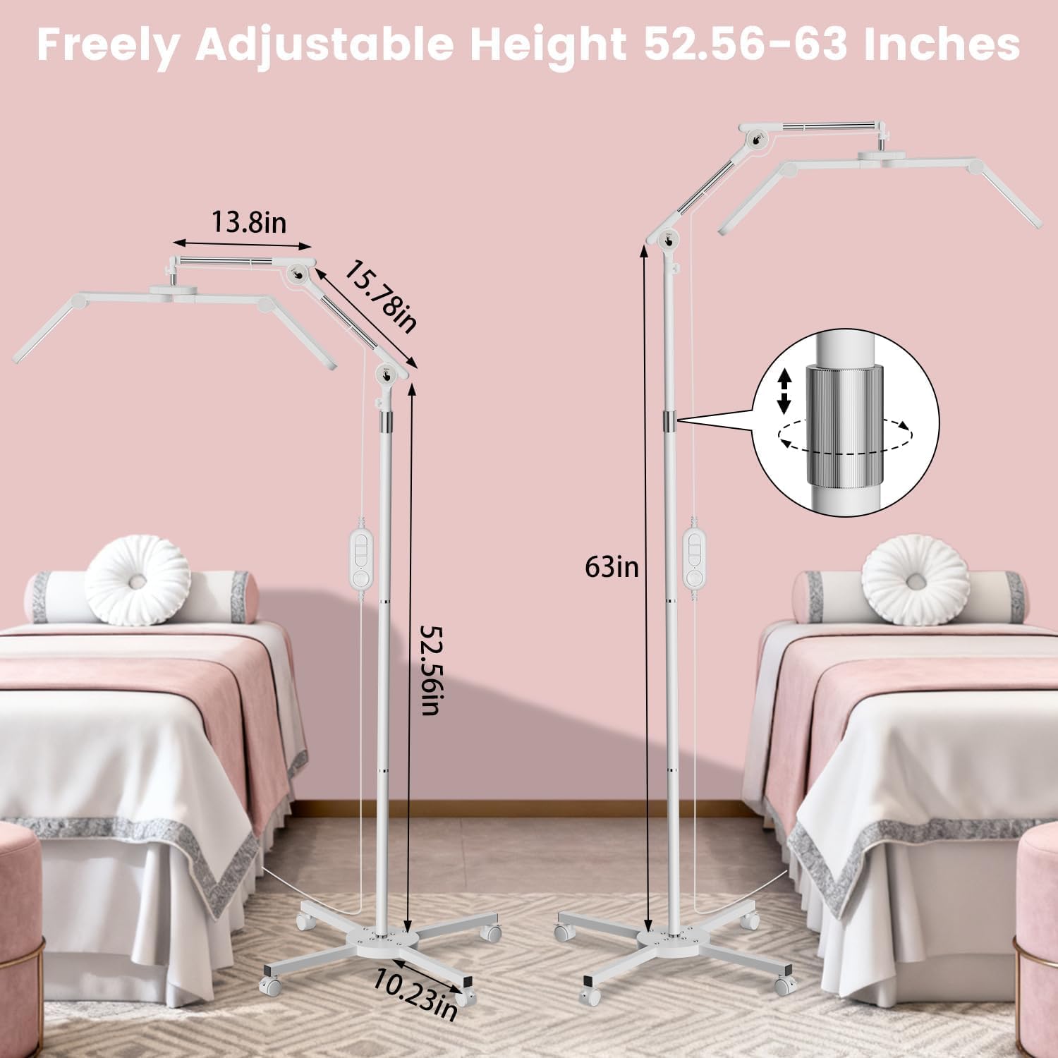 40W Foldable Square Lash Light for Beauty Eyelash Tech Tattoo, 3 Color Modes & 10 Dimming Brightness, 34.5in Adjustable Lamp Head & Arms & Height, Remote Control LED Lash Tech Light (White)