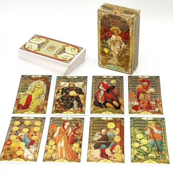 AYME Golden Art Nouveau Oracle Tarot Card Games : A 78-Card Tarot Deck - Among Most Popular English Oracle Universal Old-Fashioned Divination Future Game Card Set, God Fate Prediction Cards (Style 15)