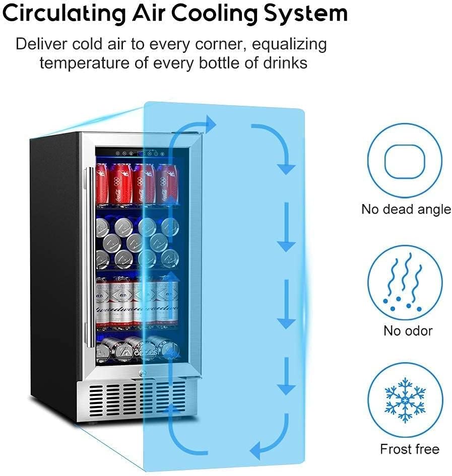 AAOBOSI Beverage Cooler 15 Inch Hold 120 Cans,Under Counter/Freestanding Beverage Refrigerator Glass Door,Built-In Bar Fridge Perfect For Beer,Soda Drink,Home Use/Basement
