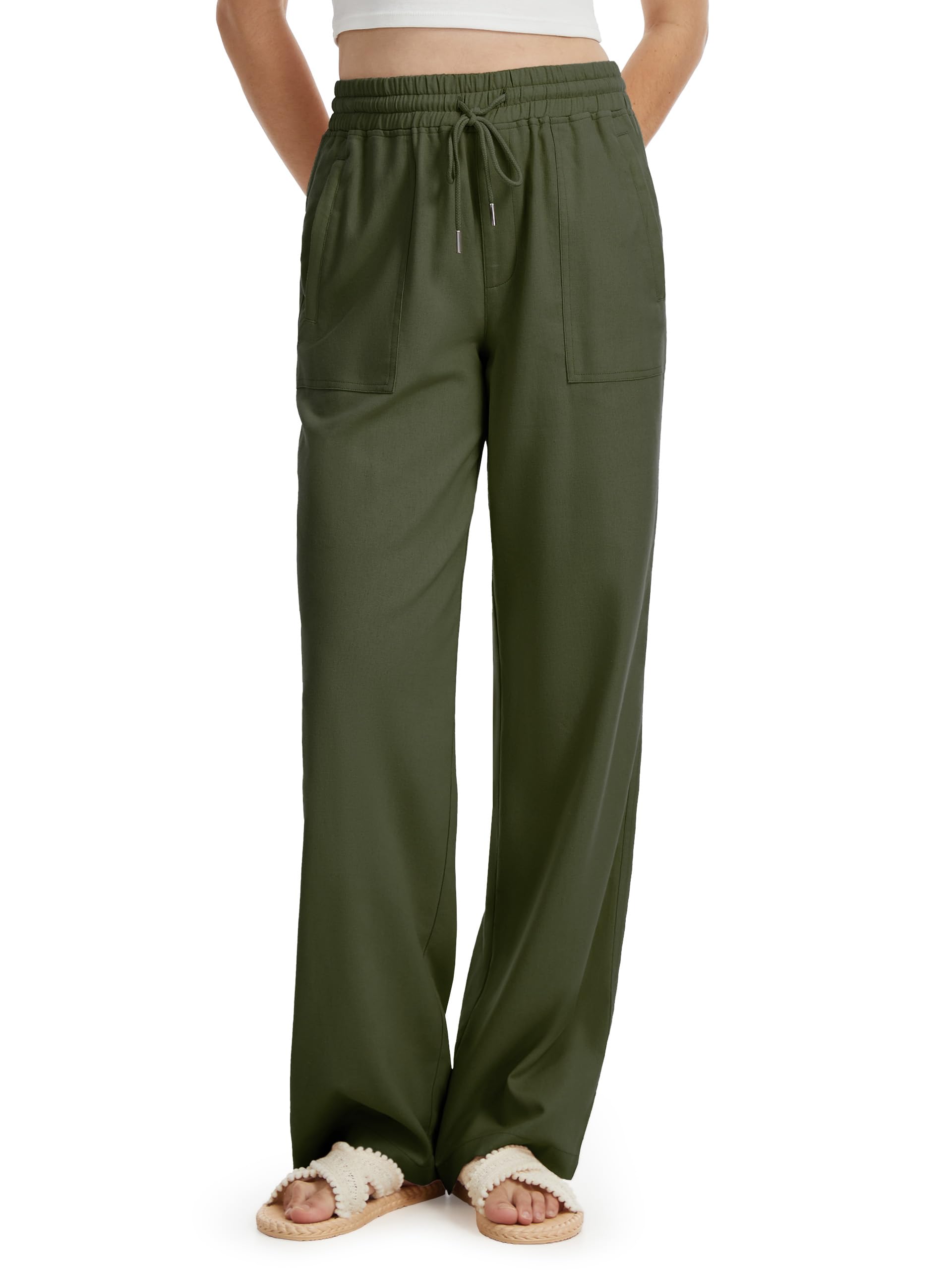 Tall Women 36 Inseam Linen Pants Solid Palazzo