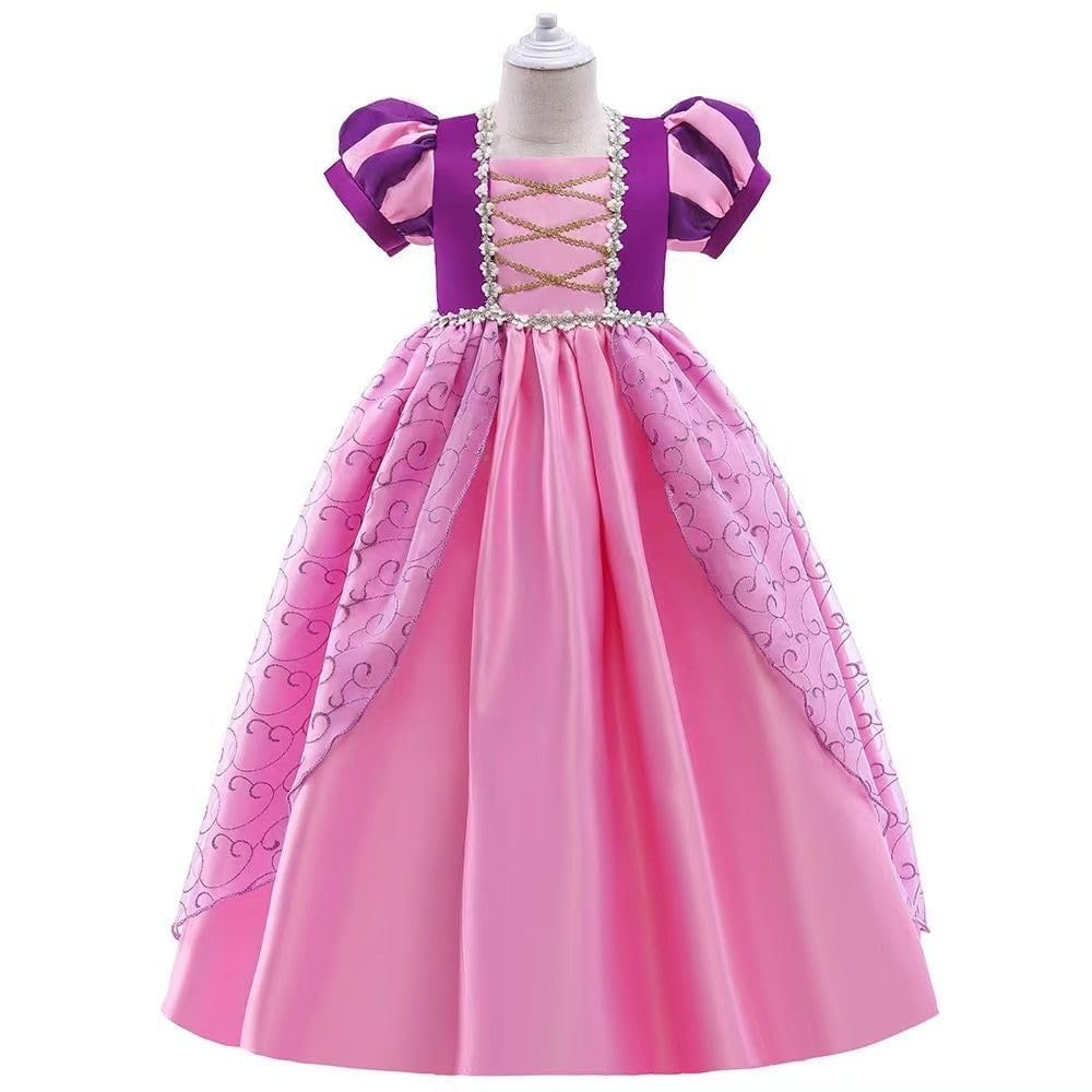 Belle & Moana Costume Rapunzel Bambina, Vestito Carnevale Rapunzel Bambina con Accessori Per Compleanno Partito Cosplay Natale Halloween