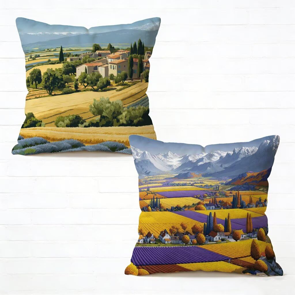 Housse De Canapé 65x65 cm Lot de 2 Jaune Coussin Canape 65 x 65 Coussin Decoratif Lin Coussincarré Champ Impression Recto Verso avec Fermeture éclair Invisible pour Printemps Été Décoration B-982188