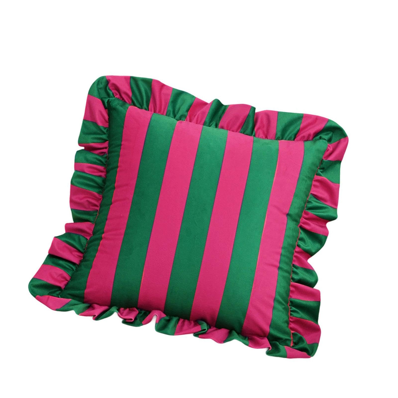 Linvimia F Decorative Ruffled Trim Pillowcase Velvets Striped Design Square Throw Pillow Cover Cushion Cover Sofa Bedroom Accent Striped Pillowcase