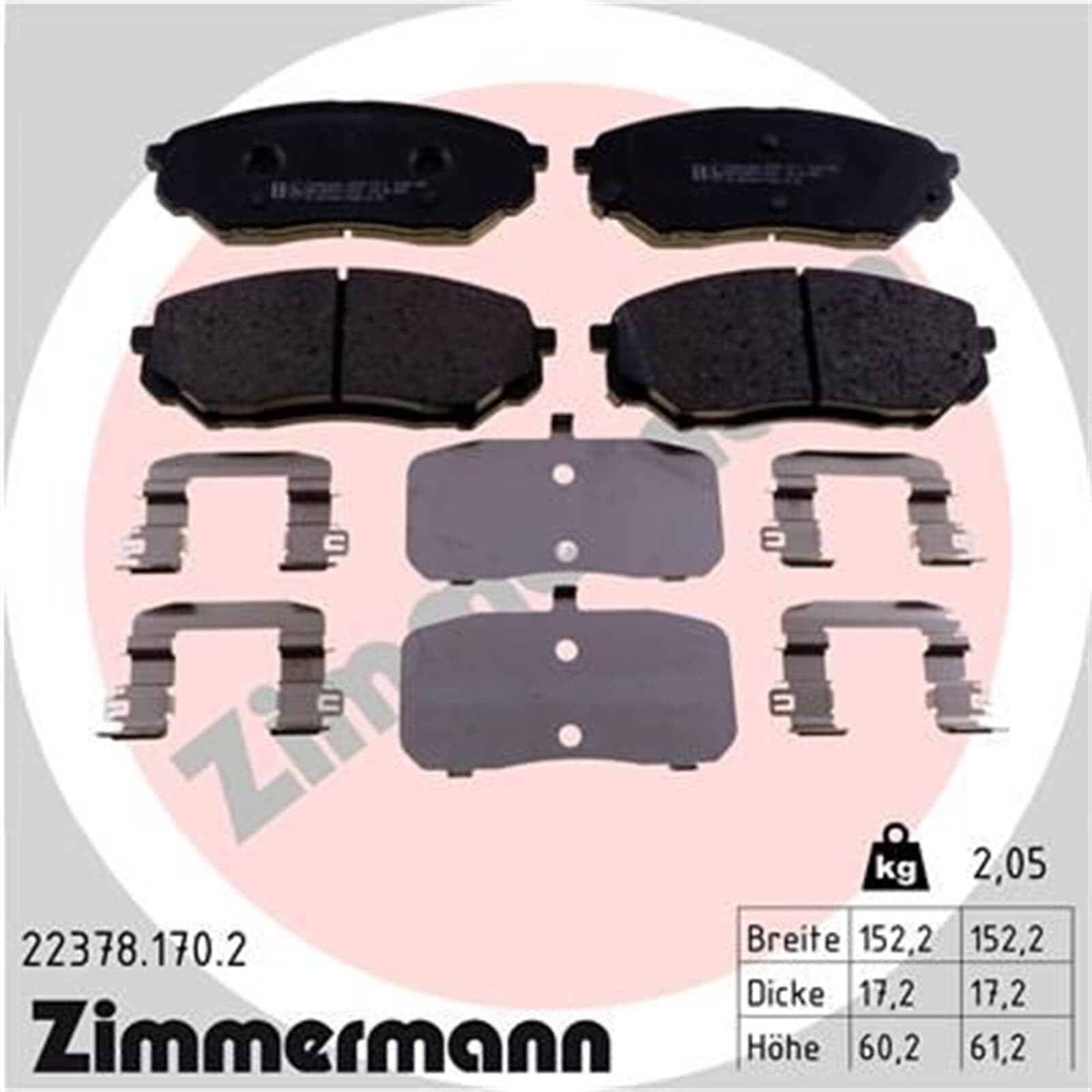Okładziny hamulcowe przód firmy Zimmermann z akcesoriami (22378.170.2) Zestaw klocków hamulcowych Układ hamulcowy Zestaw okładzin hamulcowych Zestaw okładzin hamulcowych, klocki hamulcowe, klocki hamulcowe, okładziny hamulcowe, okładziny hamulcowe
