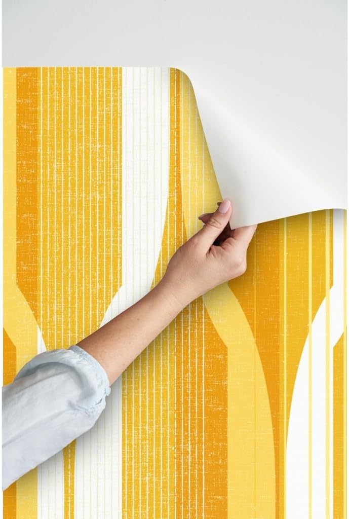 Spoonflower Peel & Stick Wallpaper Swatch - Mid Century Modern Geometric Minimalist Yellow Custom Removable Wallpaper