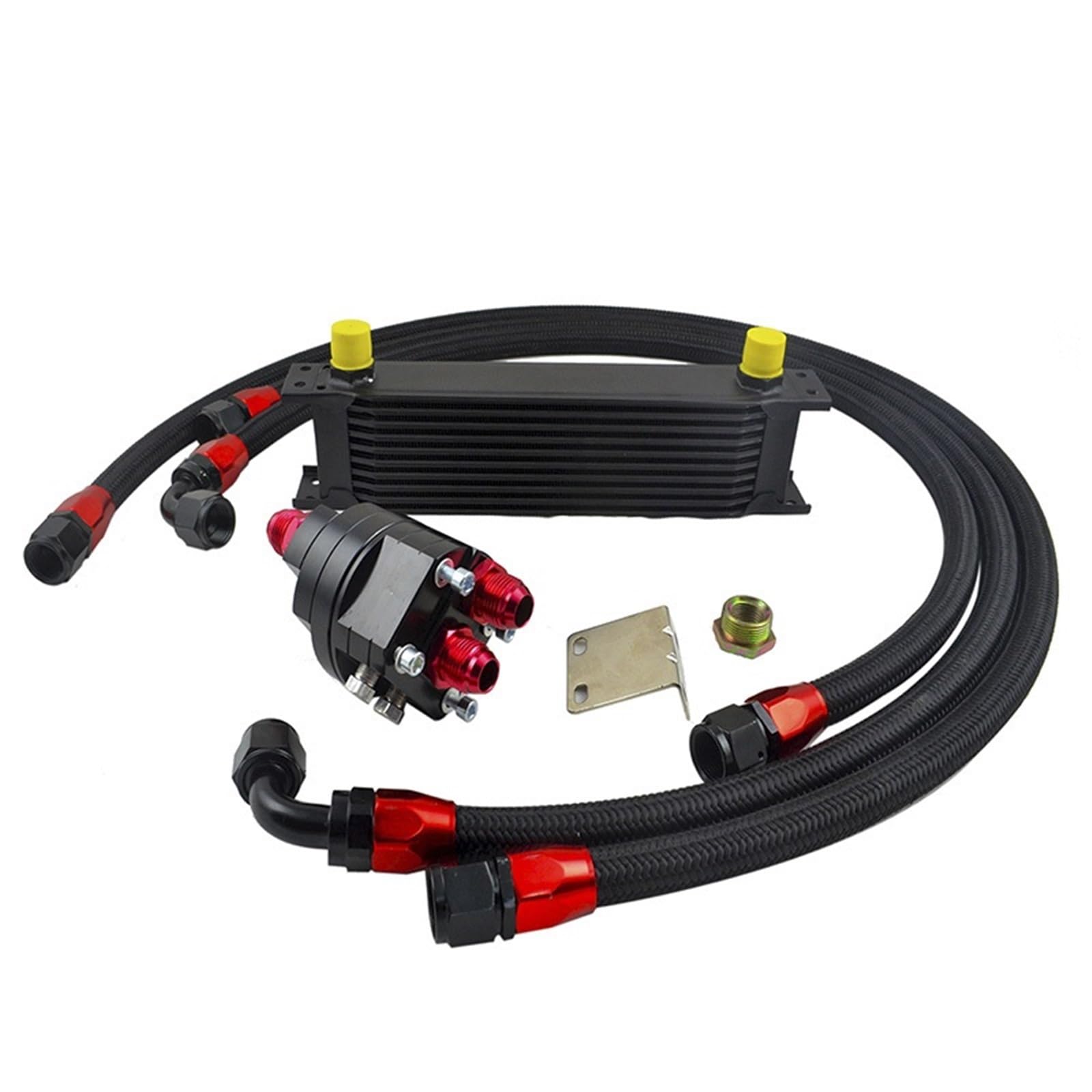 Radiatore Olio Motore Universale a 10 File, radiatore Olio Motore in Alluminio, Kit di ricollocazione Filtro Olio con Tubo Carburante AN10 da 3 Pollici e Kit di raccordi.