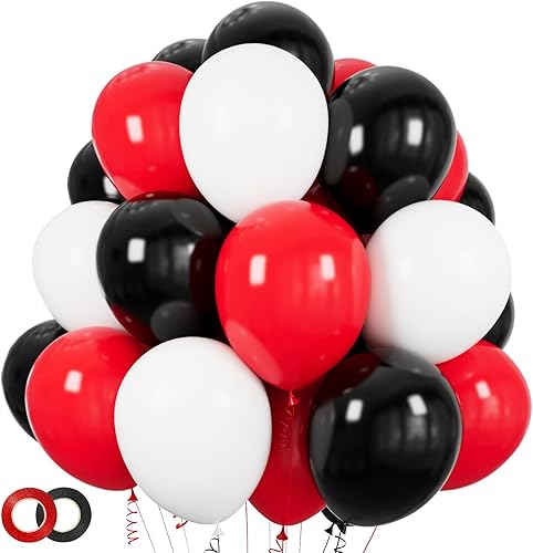 Globos rojos y negros, paquete de 100 globos de látex de 12 pulgadas, color negro mate, rojo y blanco, a granel para fiesta de cumpleaños,
