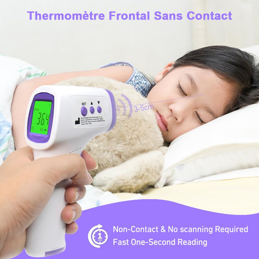 Thermomètre Frontal Sans Contact, Thermomètre Frontal Adulte et Bebe avec Lecture Instantanée 1s, Thermometre Numérique 32 Mémoire, Alarme de Fièvre, Rapides et Précises
