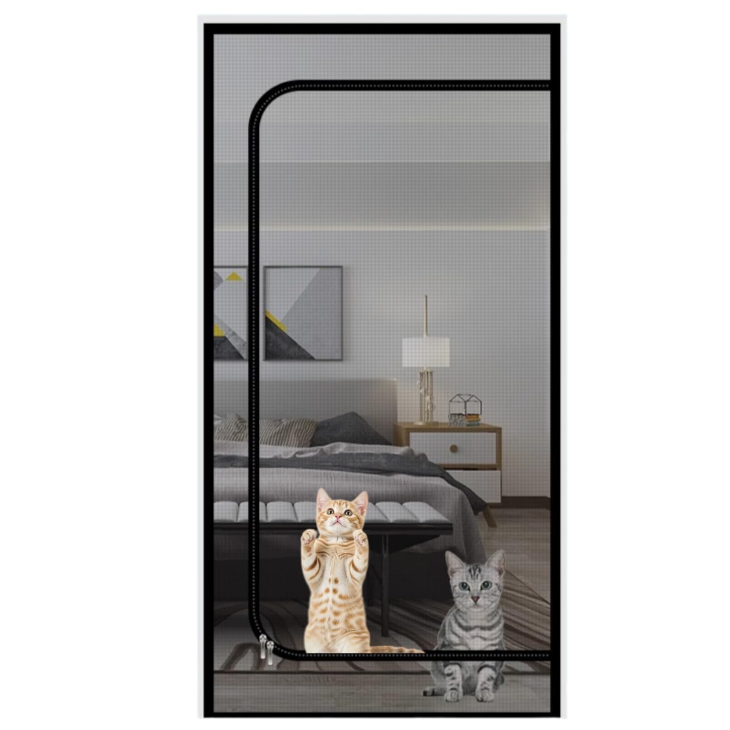 Puerta mosquitera para mascotas con cremallera negra y cinta adhesiva (100x210 cm)