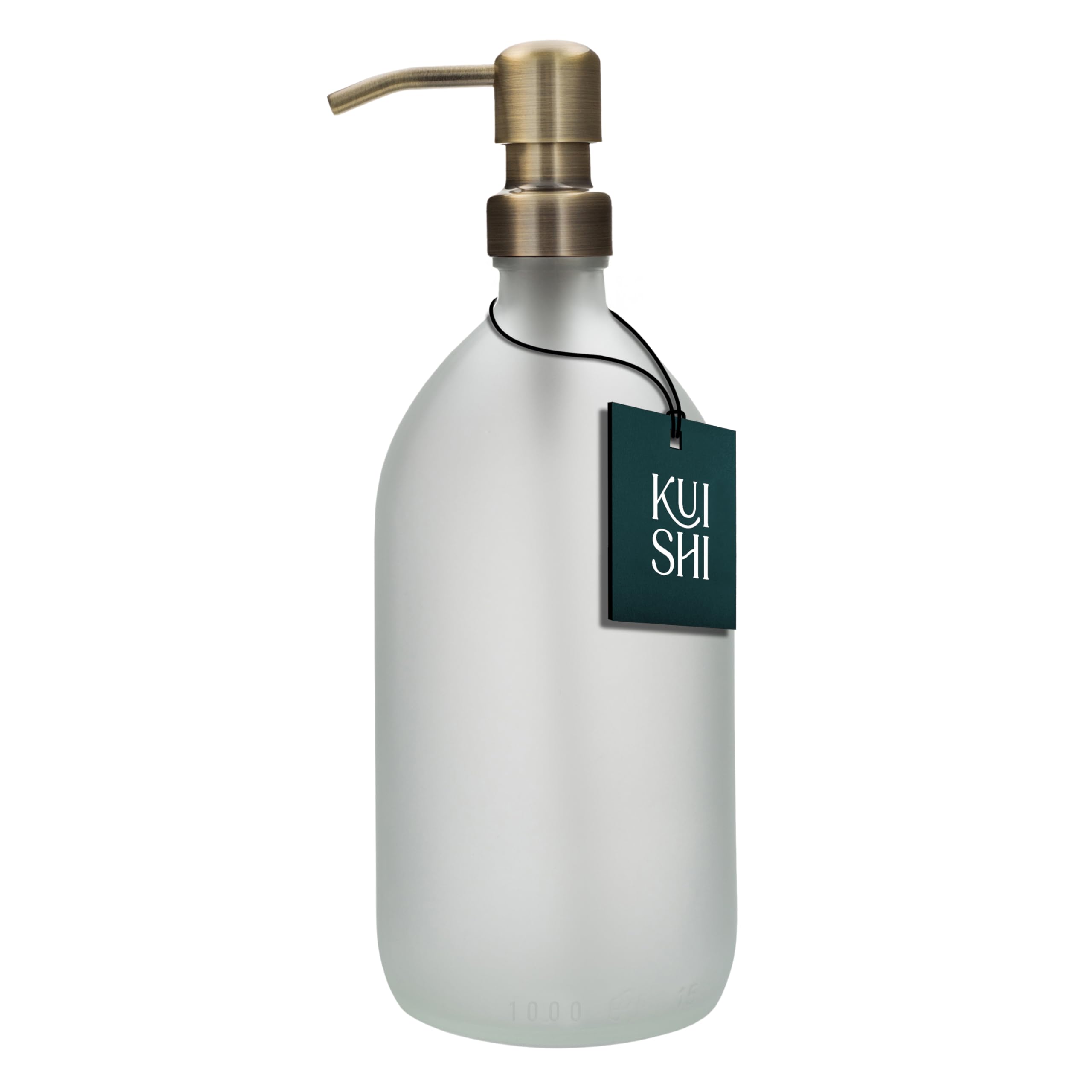 Kuishi 1000ml White Matte Glass Soap Dispenser with Gold Stainless Steel Pump - Refillable BPA-Free Hand Soap Dispenser - Shampoo and Conditioner Dispenser for Kitchen & Bathroom