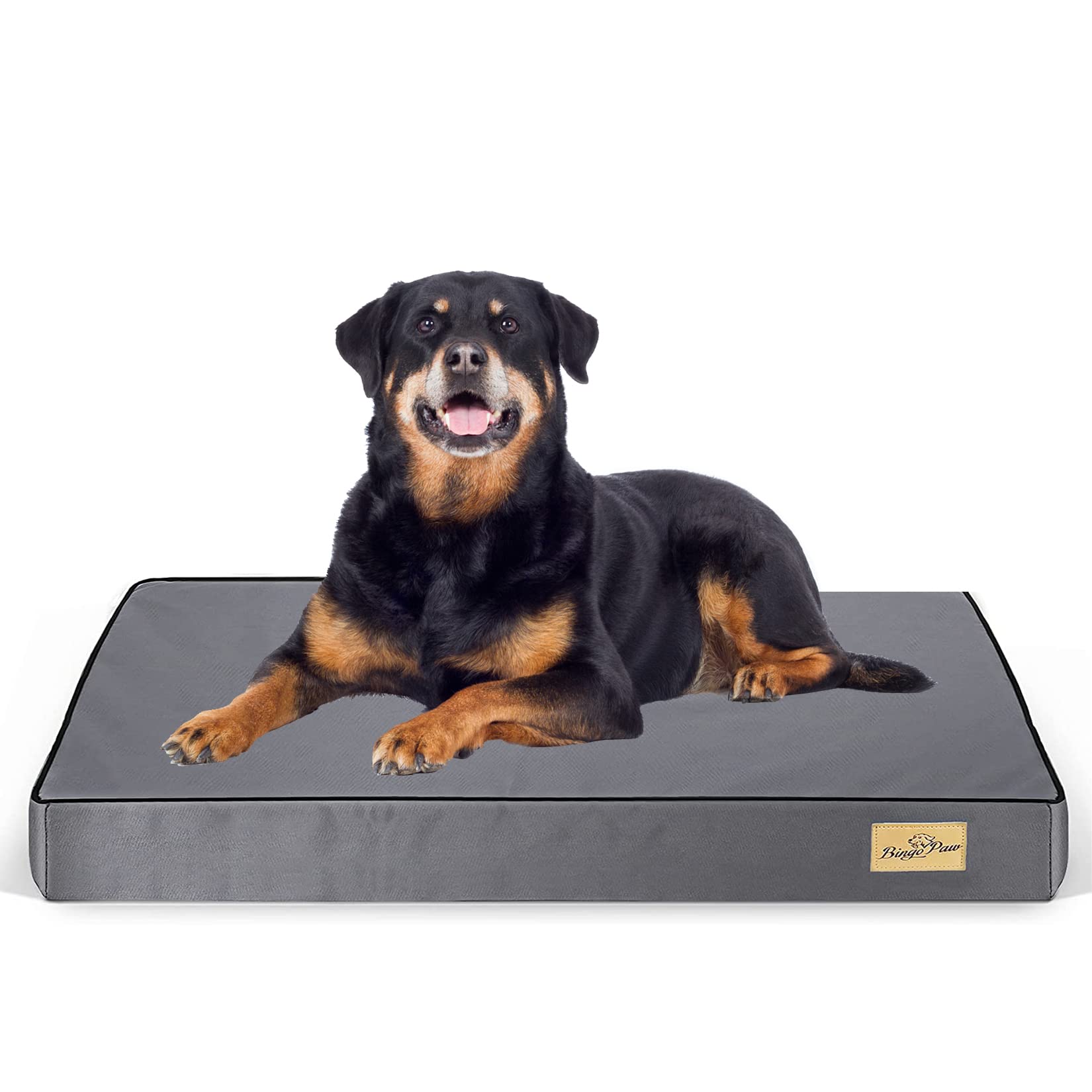 BingoPaw Cama Perro Grande Ortopedica 92x56x8cm Colchoneta Colchon Perro con Funda Impermeable Lavable Cama de Perro Grande con Top de Manta de Pelo Desmontable con Cierre para Invierno Verano