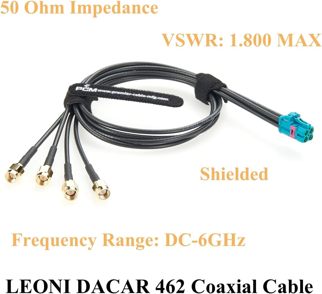 TE Mate-AX 1-2298721-9 4 in 1 Mini Fakra Z Female to 4 SMA Male Vehicle Coaxial Extension Cable 50 Ohm DACAR 462 Automobile Test Harness for ADAS, Infotainment, Navigation(0.5M/1.64FT)