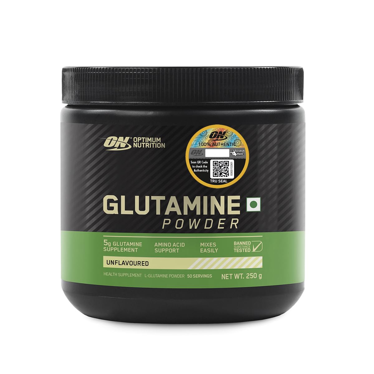 Optimum Nutrition (ON) L-Glutamine Powder- 250 Gram, 50 Serves, 5g Glutamine per serve for Amino Acid Support & Muscle Recovery, Unflavoured.